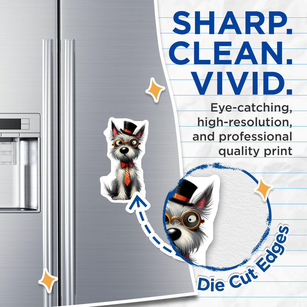 (2 Pack) Dapper Dog Magnets - Whimsical Terrier Art with Glasses - Cute Gentleman Pup Fridge Decor Accessories - 5 Inches On Longest Side - Thick Durable Magnet - Made in USA - MAG26013