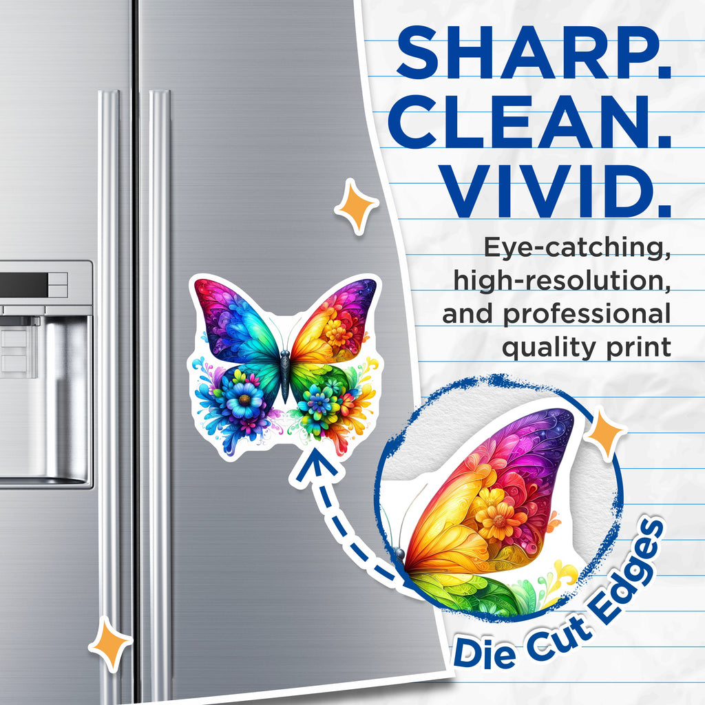 (2 Pack) Rainbow Butterfly Magnets - Vibrant Floral Wing Art - Whimsical Nature Decor - 5 Inches On Longest Side - Thick Durable Magnet - Made in USA - MAG36557