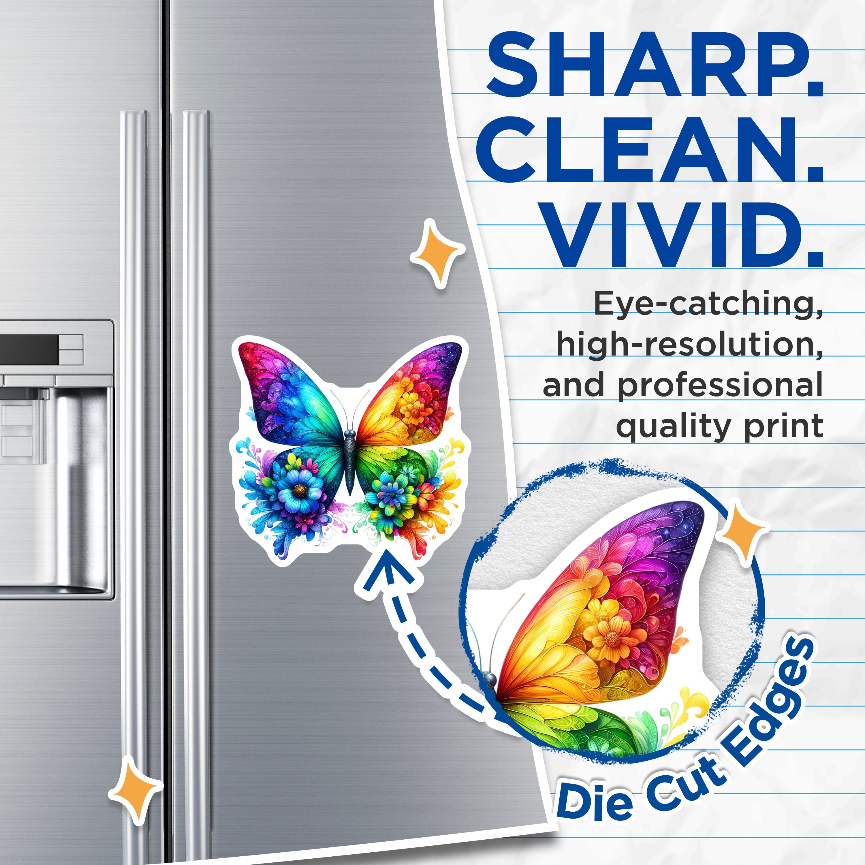 (2 Pack) Rainbow Butterfly Magnets - Vibrant Floral Wing Art - Whimsical Nature Decor - 5 Inches On Longest Side - Thick Durable Magnet - Made in USA - MAG36557