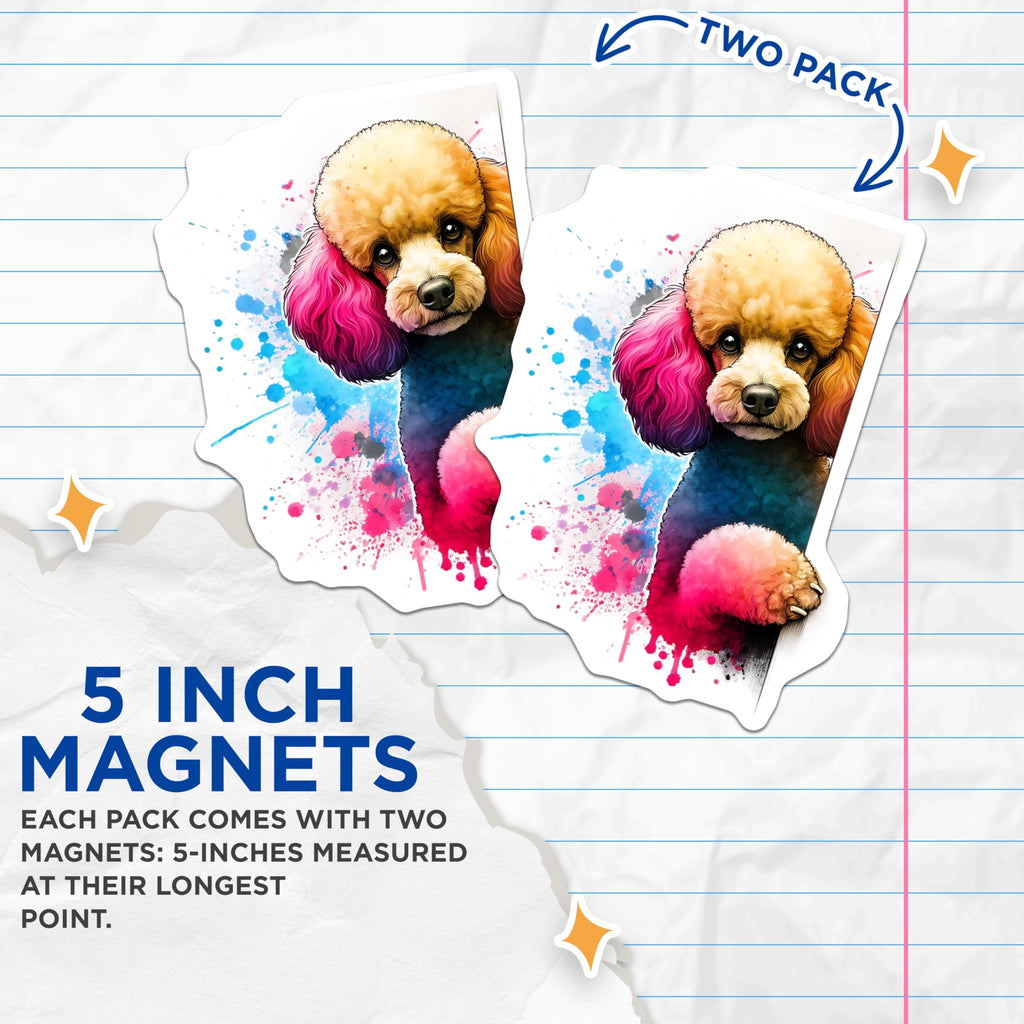 (2 Pack) Poodle Dog Magnets - Watercolor Poodle - Fun Pet Artwork - 5" On Longest Side - Premium Magnet - for Cars, Refrigerators, Toolboxes, Lockers - Made in USA - MAG15044