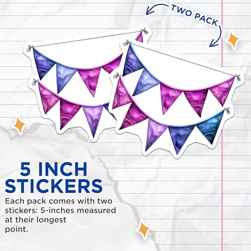(2 Pack) Colorful Bunting Stickers - Party Decoration - Fun and Vibrant for Celebrations - 5" On Longest Side - Sticks to Smooth Flat Surfaces - Made in USA - BMCS6777