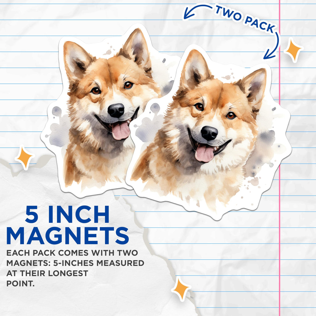 (2 Pack) Shiba Inu Magnets - Watercolor Dog Art - Cute Pet Fridge Decor - Animal Lover Appreciation - Happy Puppy Art - 5 Inches On Longest Side - Thick Durable Magnet - Made in USA - MAG28347