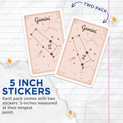 (2 Pack) Gemini Zodiac Stickers - Celestial Constellation - Astrology Design - 5" On Longest Side - Sticks to Smooth Flat Surfaces - Made in USA - BMCS9573