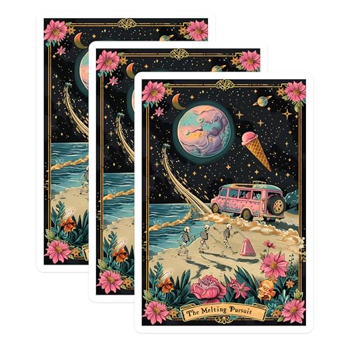 (3 Pack) Melting Pursuit Decals - Skeleton Beach Van - Ice Cream Laptop Decal - 3 Inches On Longest Side - Easy Peel & Apply - Made in USA - 3MCS0006