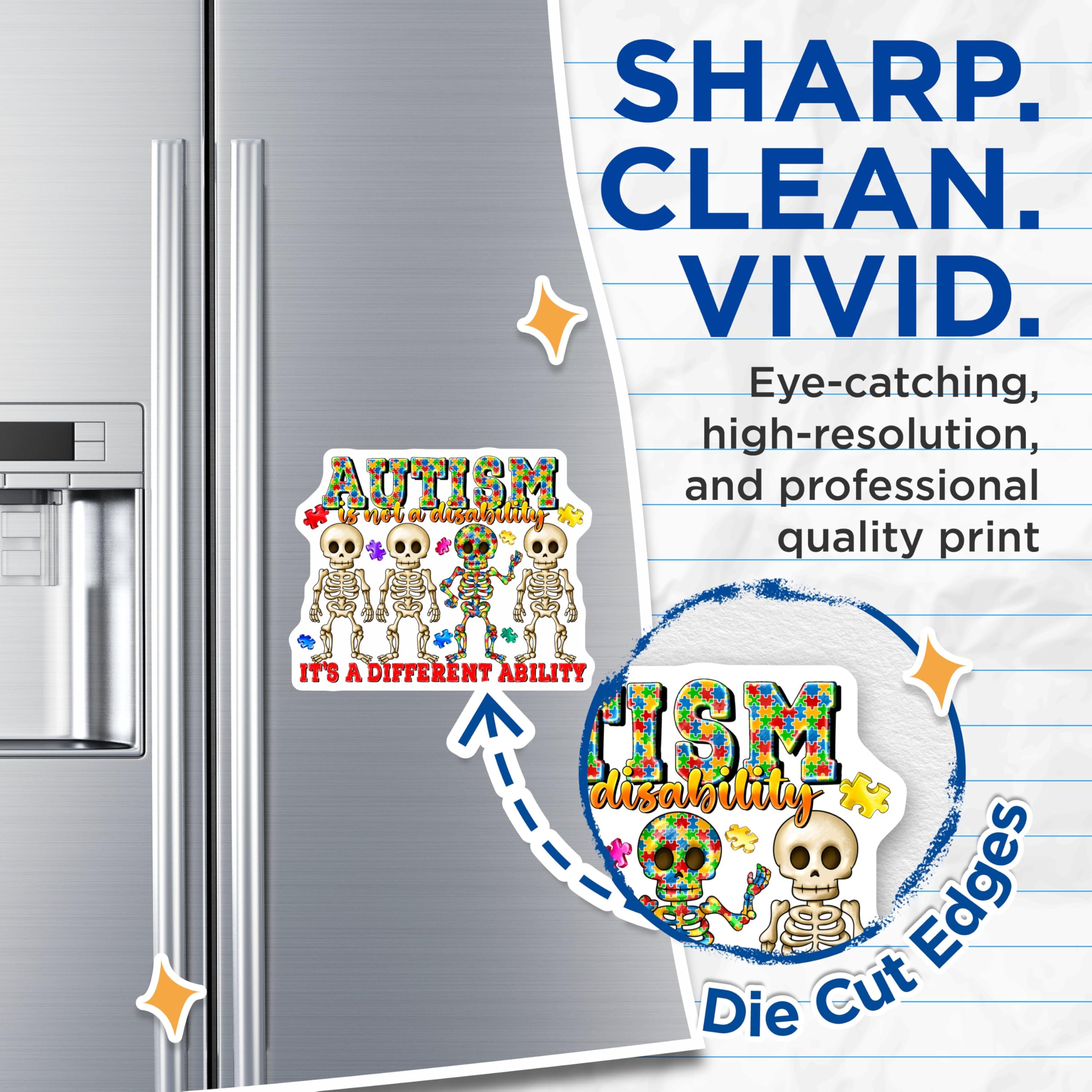 (2 Pack) Autism is Not A Disability Magnets - Neurodiversity Awareness - Different Ability Skeletons Decor - 5 Inches On Longest Side - Thick Durable Magnet - Made in USA - MAG25805
