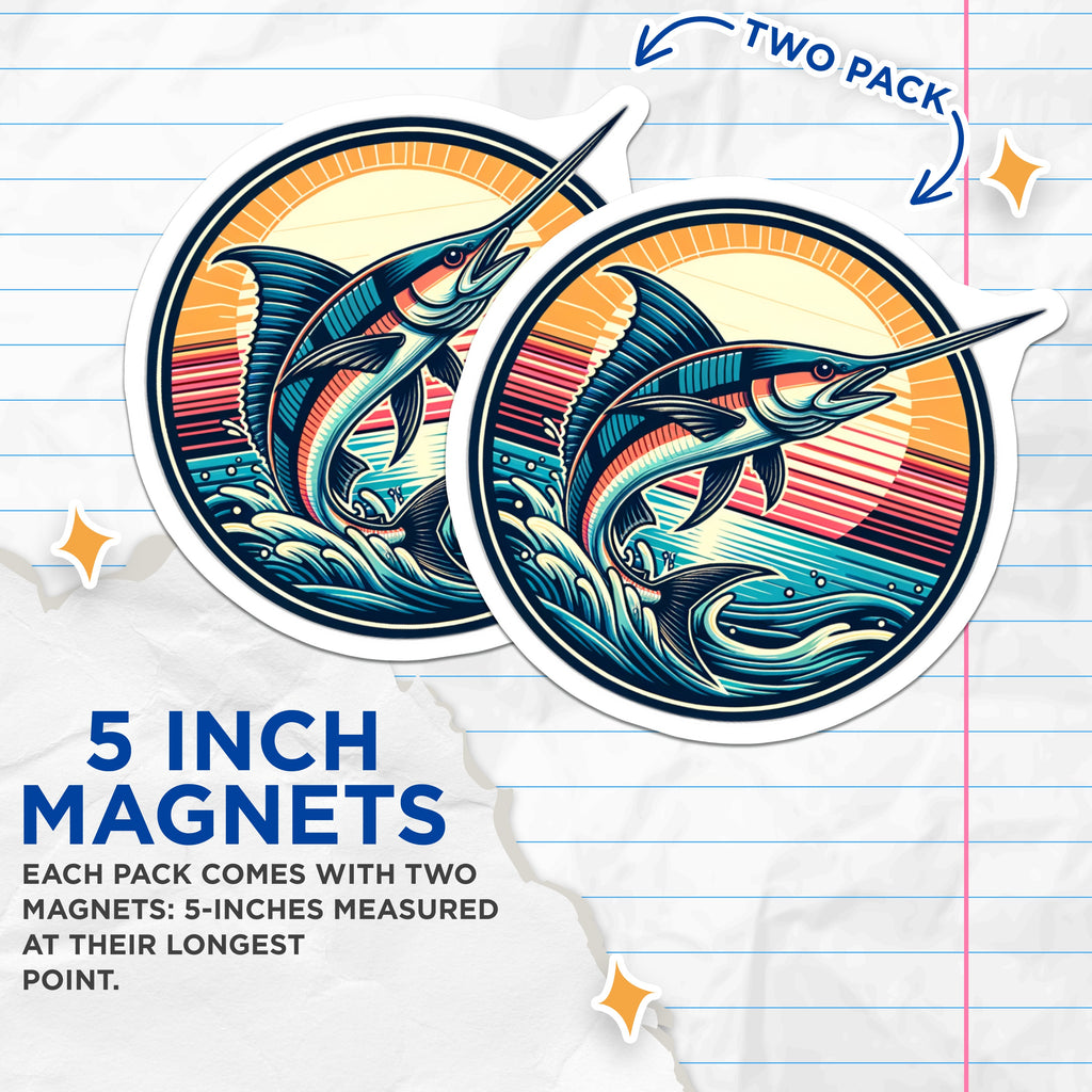 (2 Pack) Marlin Fishing Magnets - Ocean Billfish Angler - Coastal Home Decor - Refrigerator - 5 Inches On Longest Side - Thick Durable Magnet - Made in USA - MAG38103
