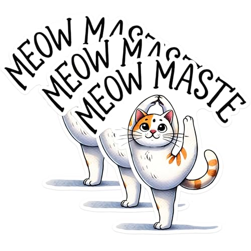 (3 Pack) Meowmaste Decals - Yoga Cat - Funny Cat Stickers - 3 Inches On Longest Side - Easy Peel & Apply - Made in USA - 3MCS1289