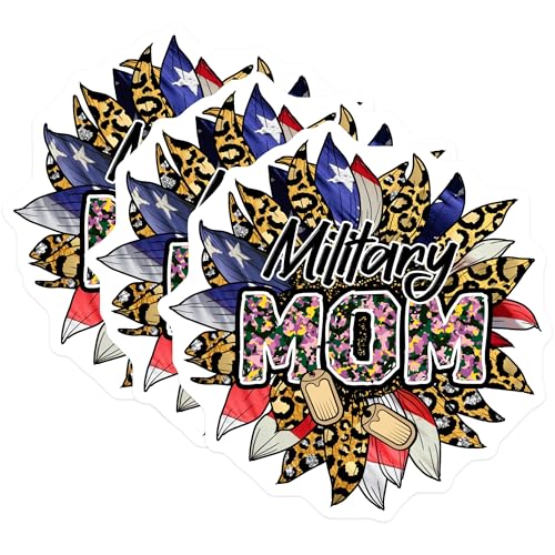 (3 Pack) Military Mom Decals - Camo Design - Flower Patriotic Decals - 3 Inches On Longest Side - Easy Peel & Apply - Made in USA - 3MCS4445