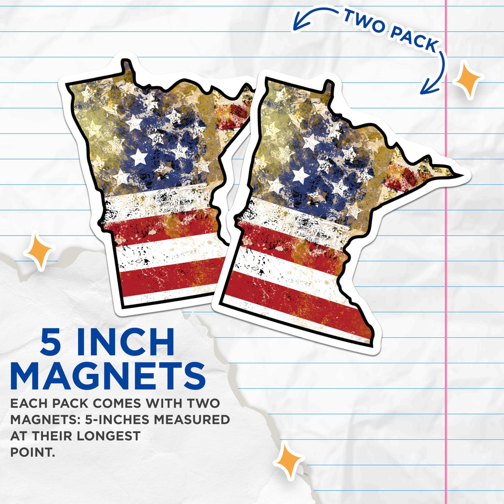 (2 Pack) Minnesota US Flag Magnets - State Pride Decor - USA Patriotic Decoration - 5" On Longest Side - Premium Magnet - for Cars, Refrigerators, Toolboxes, Lockers - Made in USA - MAG17258