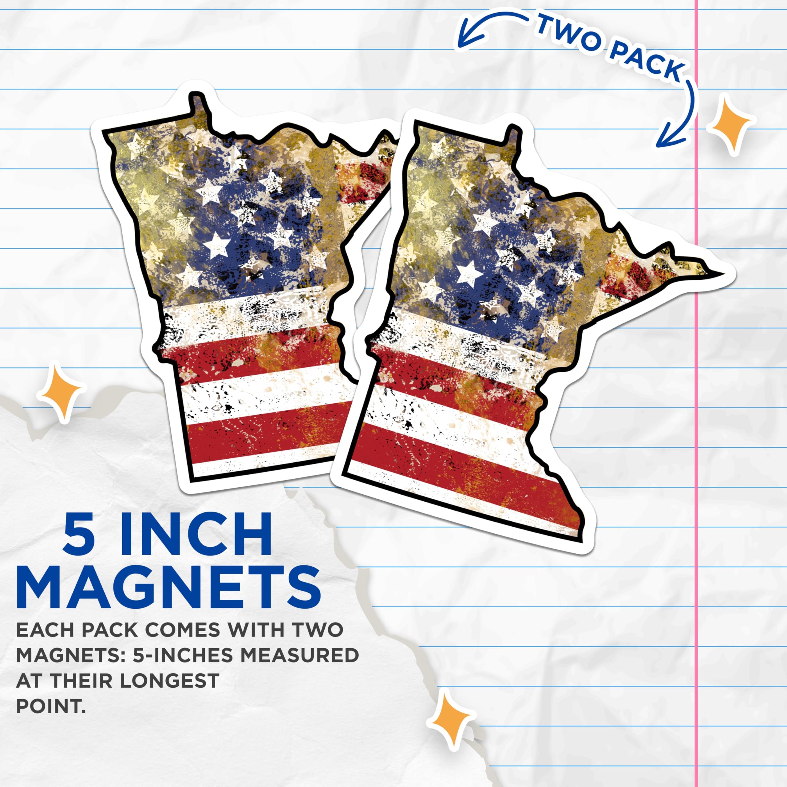 (2 Pack) Minnesota US Flag Magnets - State Pride Decor - USA Patriotic Decoration - 5" On Longest Side - Premium Magnet - for Cars, Refrigerators, Toolboxes, Lockers - Made in USA - MAG17258