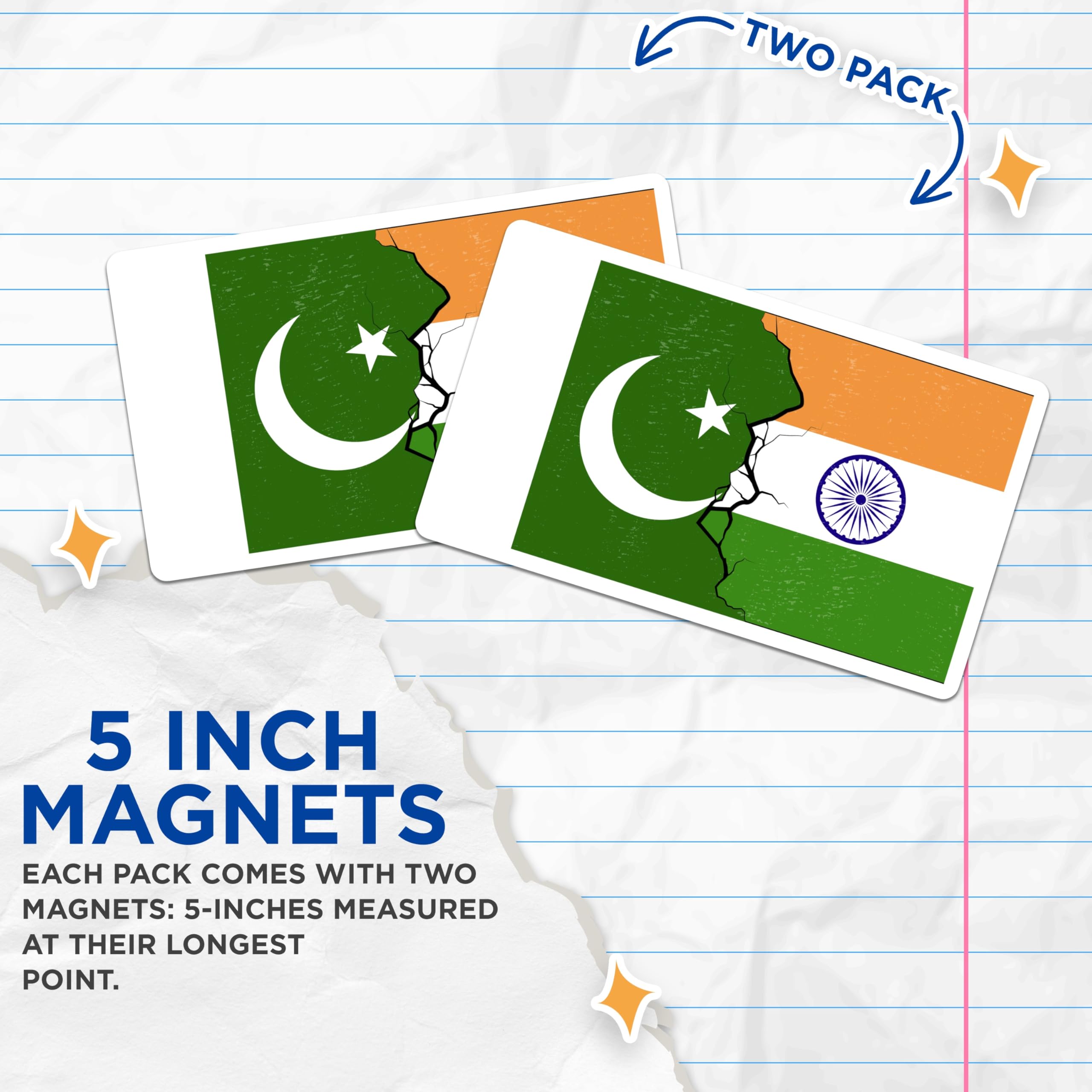 (2 Pack) India Pakistan Flag Magnets - Partition Nations - South Asia Decor - 5" On Longest Side - Premium Magnet - for Cars, Refrigerators, Toolboxes, Lockers - Made in USA - MAG18187