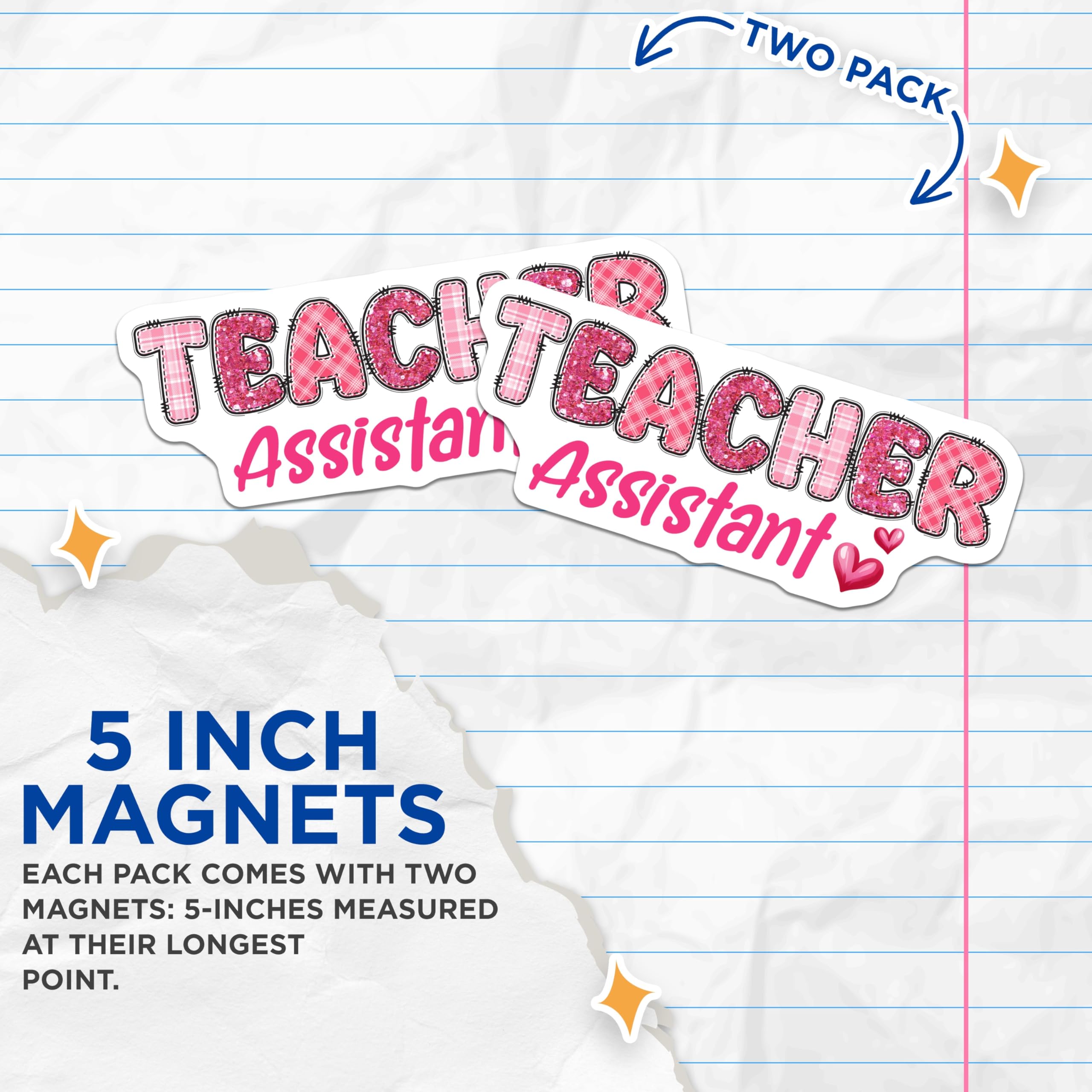 (2 Pack) Teacher Assistant Magnets - Appreciation Decoration - School Staff Decor - 5" On Longest Side - Premium Magnet - for Cars, Refrigerators, Toolboxes, Lockers - Made in USA - MAG16519