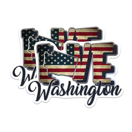 (2 Pack) Washington Love State Magnets - WA State USA Flag - Choose from 50 States - 5" On Longest Side - Premium Magnet - for Cars, Refrigerators, Toolboxes, Lockers - Made in USA - MAG1453