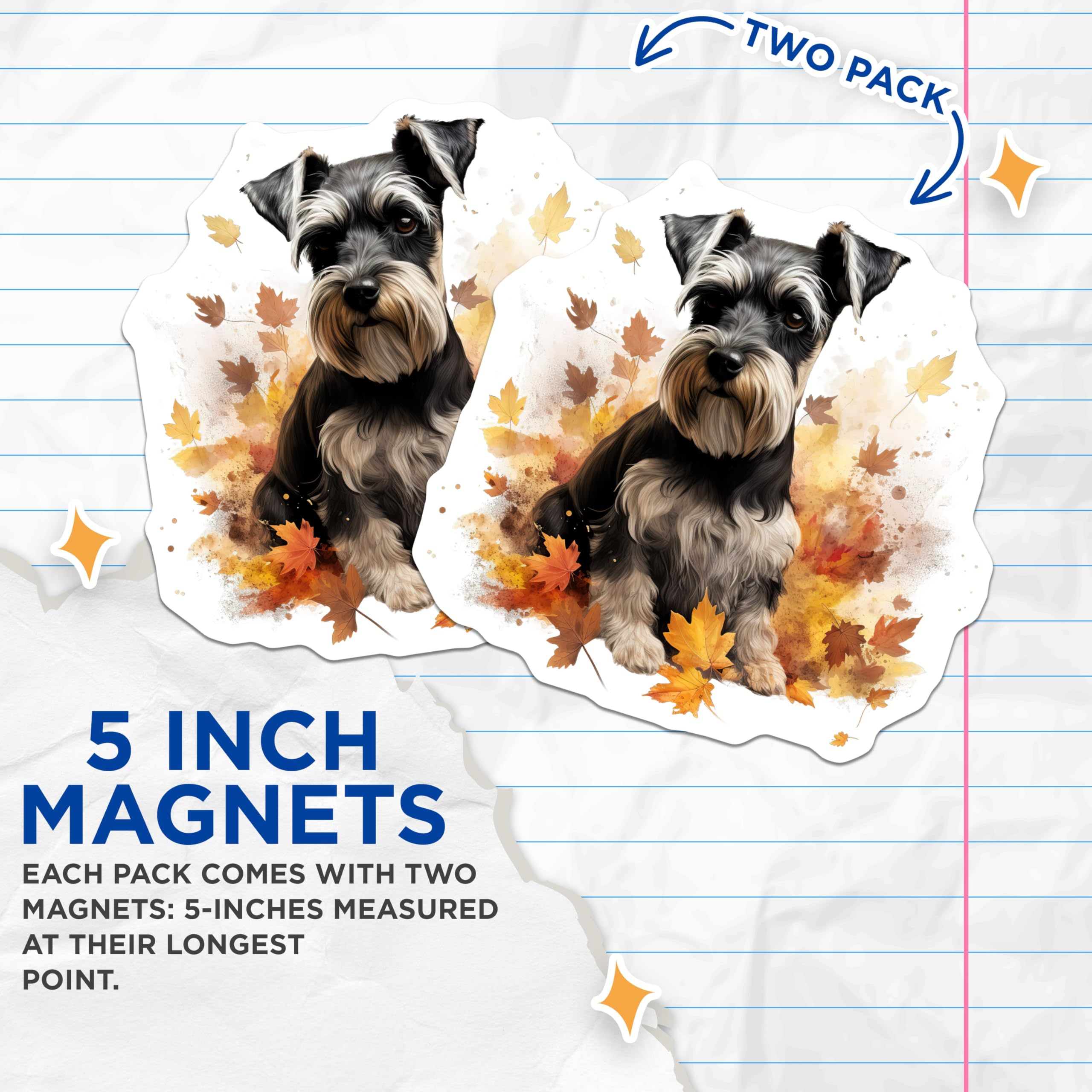 (2 Pack) Schnauzer Dog Magnets - Autumn Leaves - Pet Lover Watercolor Decor - 5 Inches On Longest Side - Thick Durable Magnet - Made in USA - MAG29684