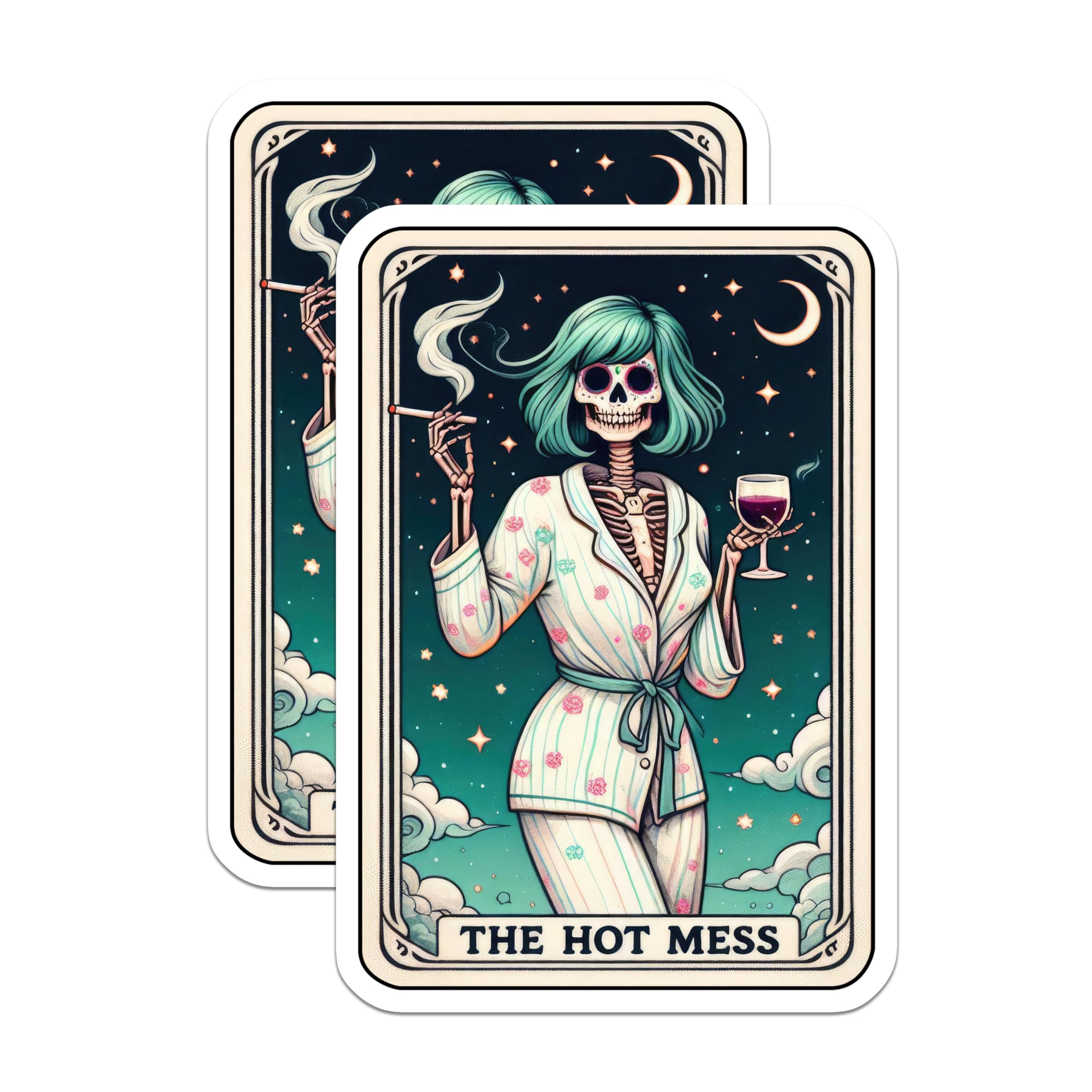 (2 Pack) Skeleton Tarot Stickers - Vintage Aesthetic - Gothic Art Stickers - 5" On Longest Side - Sticks to Smooth Flat Surfaces - Made in USA - BMCS5438