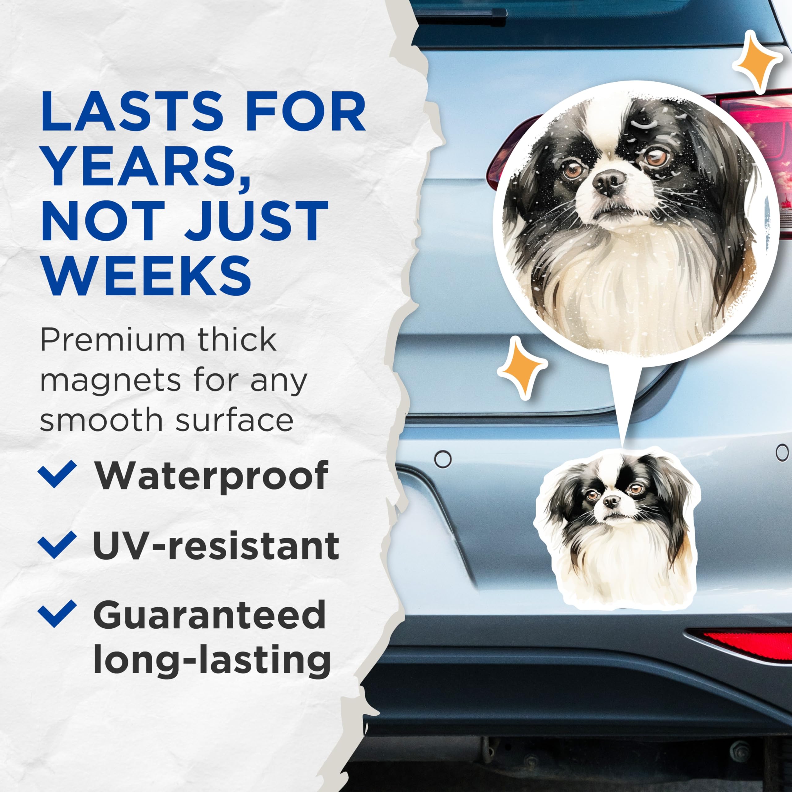 (2 Pack) Japanese Chin Magnets - Watercolor Dog Art - Pet Lover Fridge Decor - 5 Inches On Longest Side - Thick Durable Magnet - Made in USA - MAG26073