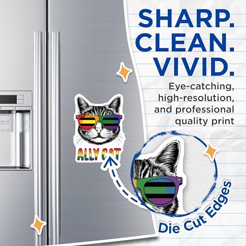 (2 Pack) Rainbow Sunglasses Cat Magnet - Fun Cat Decoration - 5" On Longest Side - Sticks to Smooth Flat Surfaces - Made in USA - MAG9548