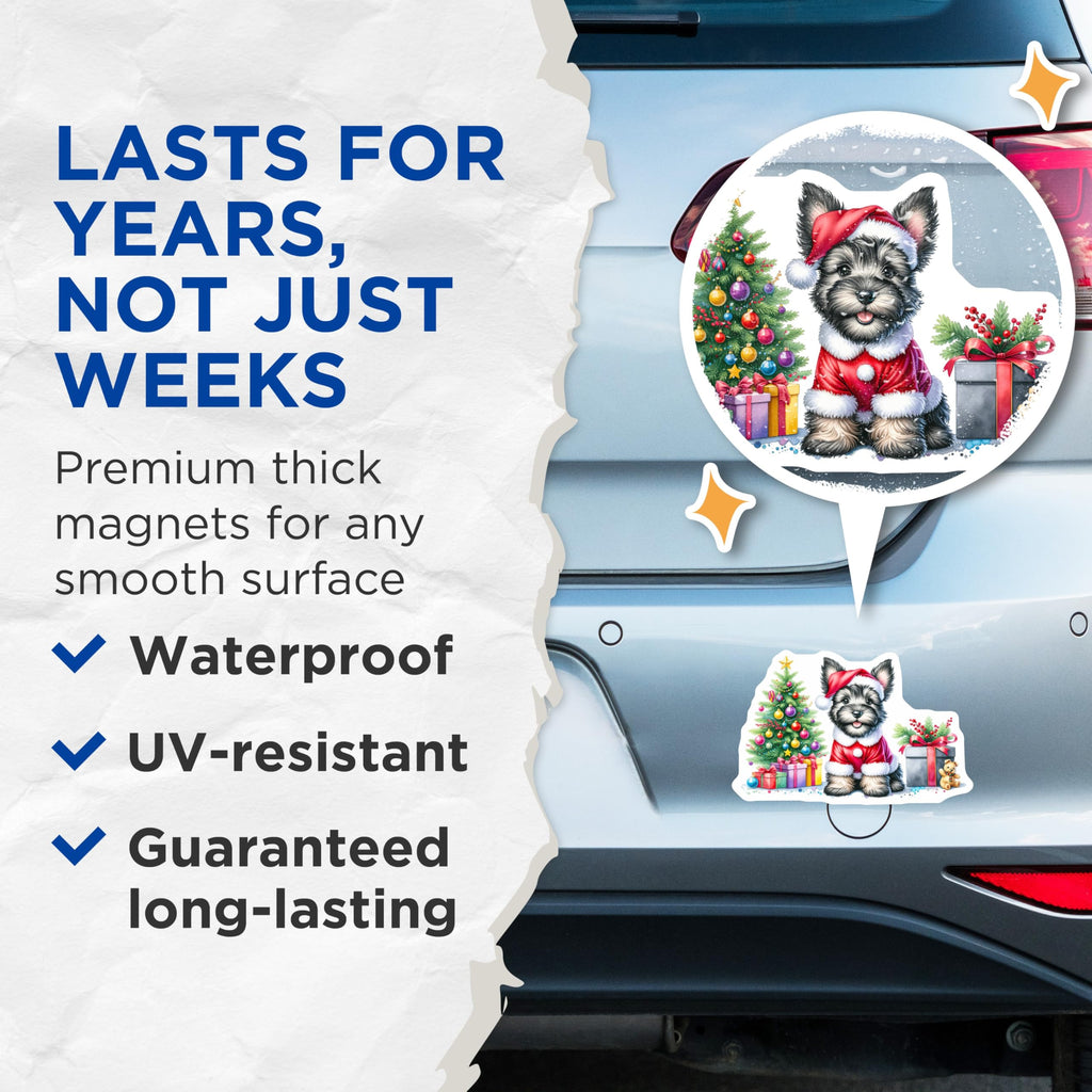 (2 Pack) Christmas Dog Magnets - Santa Puppy Decor - Holiday Pet Fridge Magnets - 5 Inches On Longest Side - Thick Durable Magnet - Made in USA - MAG28011