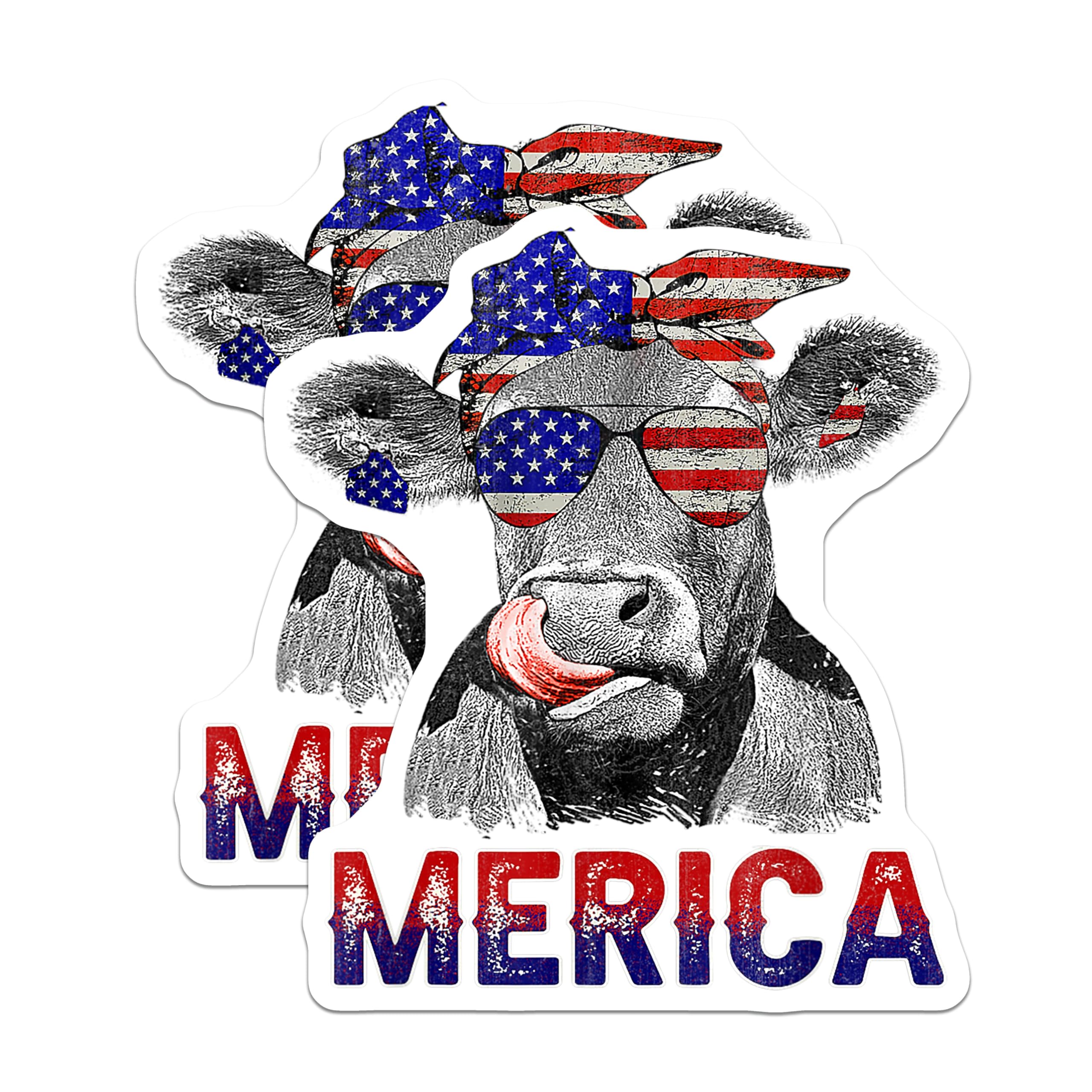 (2 Pack) Merica Cow Magnets - Patriotic Fridge Magnets - Funny American Flag Decor for Kitchen Refrigerator - 5 Inches On Longest Side - Thick Durable Magnet - Made in USA - MAG30195