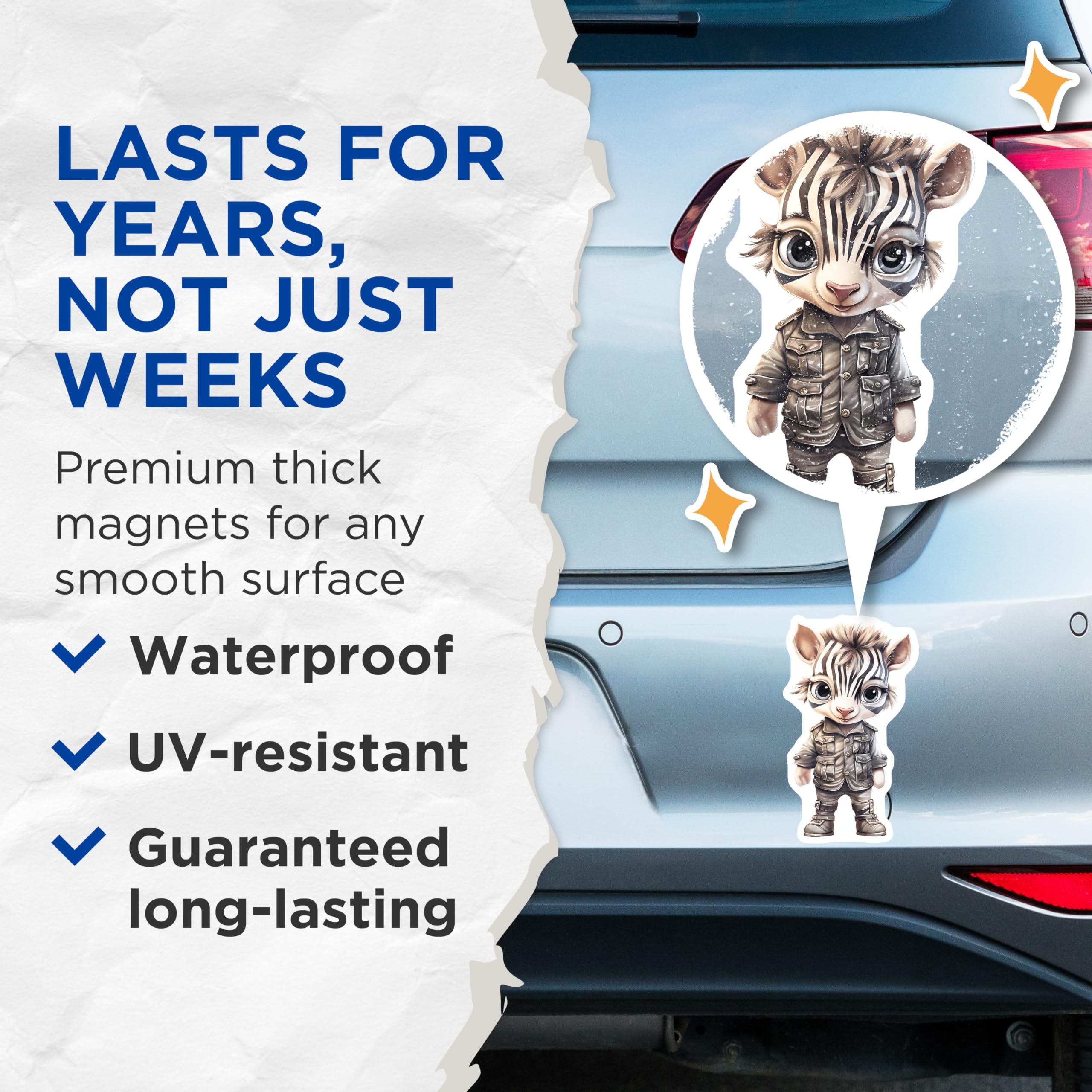 (2 Pack) Zebra Animal Magnets - Cartoon Character - Refrigerator Magnets - 5" On Longest Side - Premium Magnet - for Cars, Refrigerators, Toolboxes, Lockers - Made in USA - MAG16508
