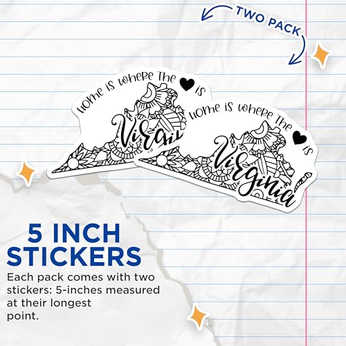 (2 Pack) Home is Where The Heart is Stickers - Virginia State Sticker - Travel and Adventure Decals - 5" On Longest Side - Sticks to Smooth Flat Surfaces - Made in USA - BMCS9097