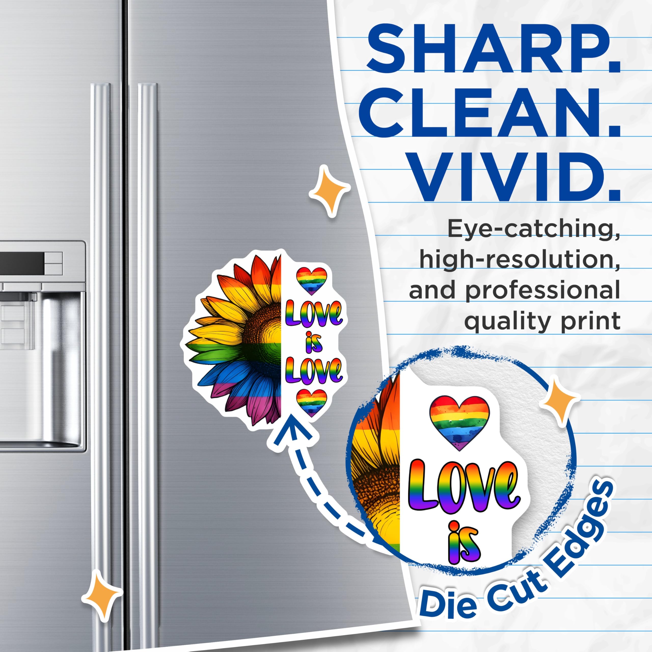 (2 Pack) Pride Magnets - LGBTQ Sunflower Art - Rainbow Heart Love is Love - 5" On Longest Side - Premium Magnet - for Cars, Refrigerators, Toolboxes, Lockers - Made in USA - MAG16823
