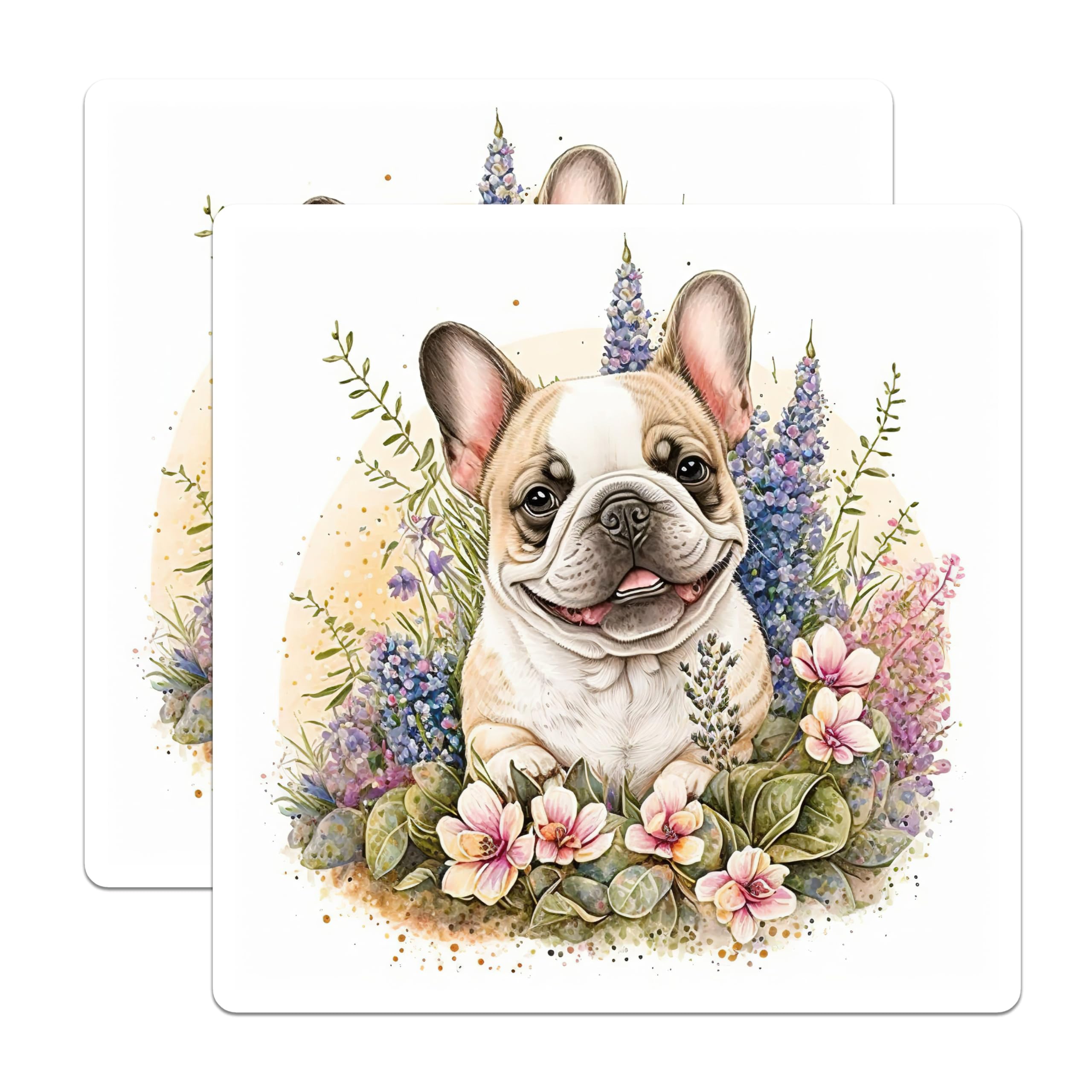 (2 Pack) French Bulldog Magnets - Floral Dog Art - Refrigerator Magnets - 5" On Longest Side - Premium Magnet - for Cars, Refrigerators, Toolboxes, Lockers - Made in USA - MAG16093