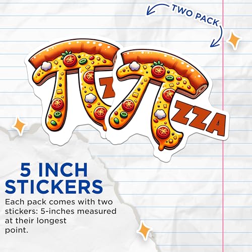 (2 Pack) Pi Symbol Pizza Stickers - Geeky Math - Foodie Fun Decals - Math Nerd - 5" On Longest Side - Sticks to Smooth Flat Surfaces - Made in USA - BMCS8155