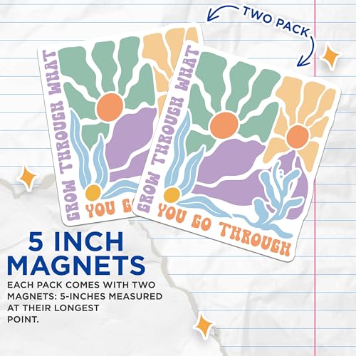(2 Pack) Grow Through What You Go Through Magnets - Inspirational Magnets - Motivational Magnets - Colorful Magnets - 5" On Longest Side - for Cars, Fridges, Toolboxes - Made in USA - MAG3838