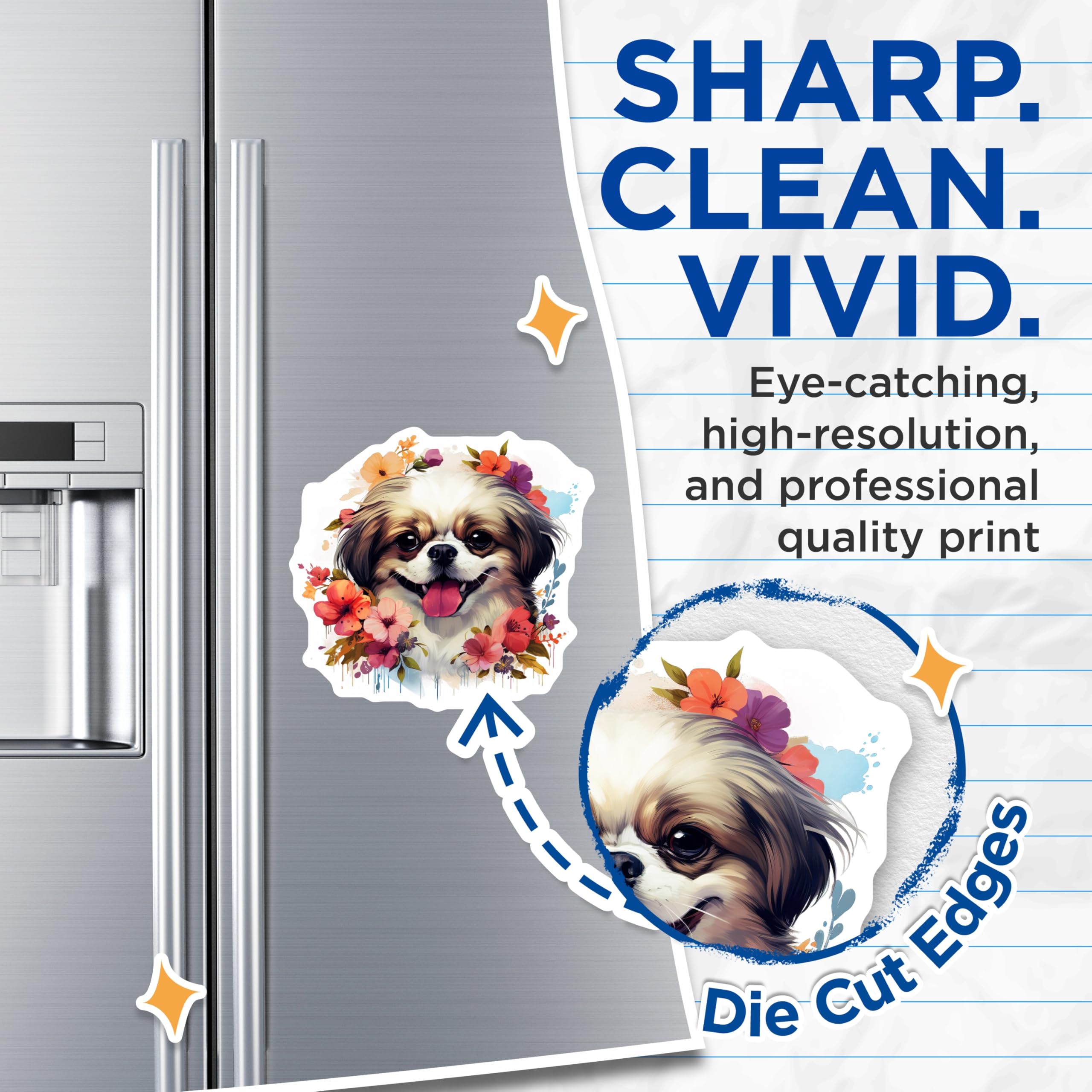 (2 Pack) Happy Shih Tzu Dog Magnets - Smiling Floral Puppy Art - Refrigerator Locker Accent - 5 Inches On Longest Side - Thick Durable Magnet - Made in USA - MAG23997