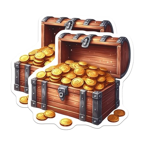 (2 Pack) Pirate Treasure Chest Magnets - Gold Coin Decor - Treasure Box Magnets - 5" On Longest Side - for Cars, Fridges, Toolboxes - Made in USA - MAG6864