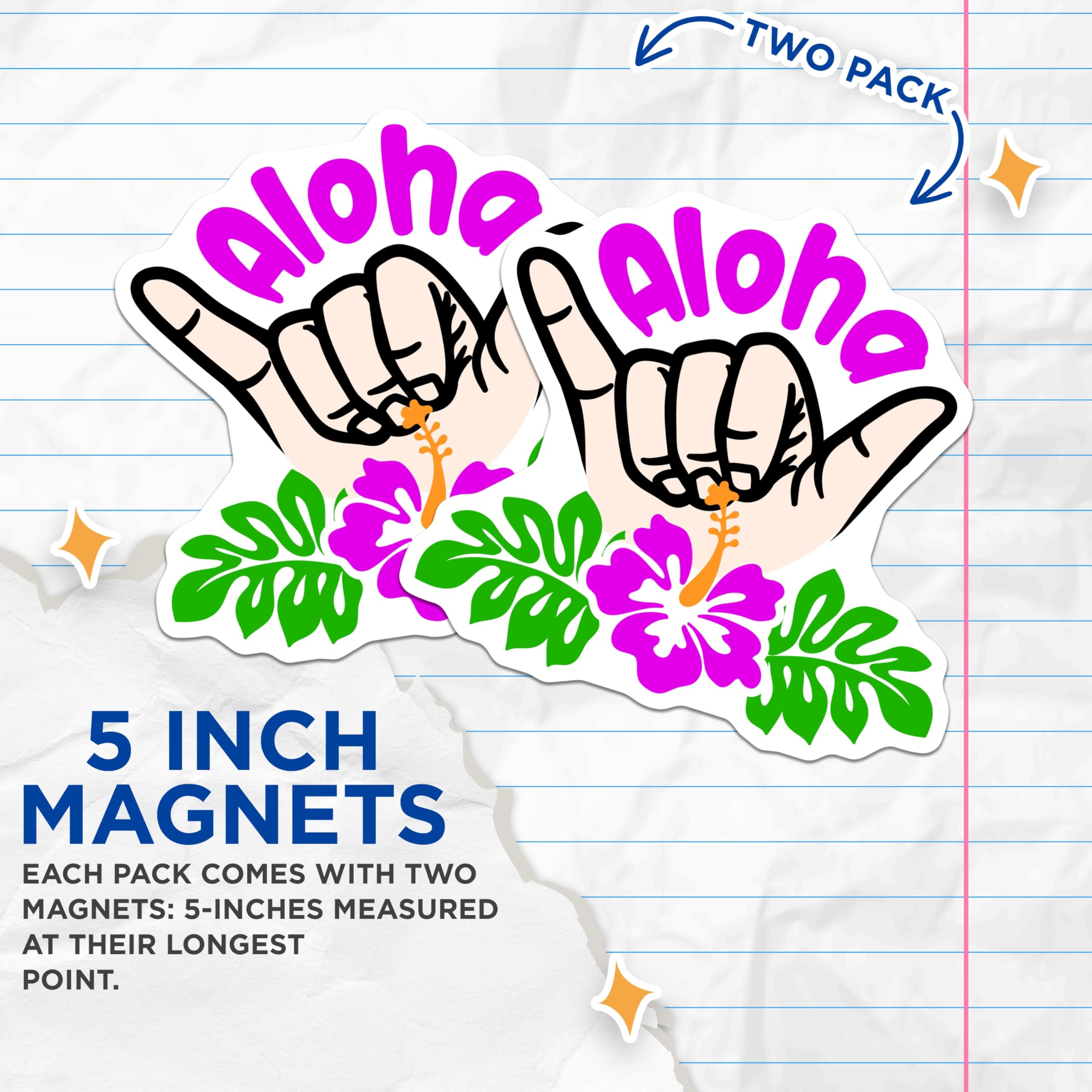 (2 Pack) Aloha Shaka Hand Magnets - Hawaiian Vibe Decor - Tropical Flower Art - 5 Inches On Longest Side - Thick Durable Magnet - Made in USA - MAG19861