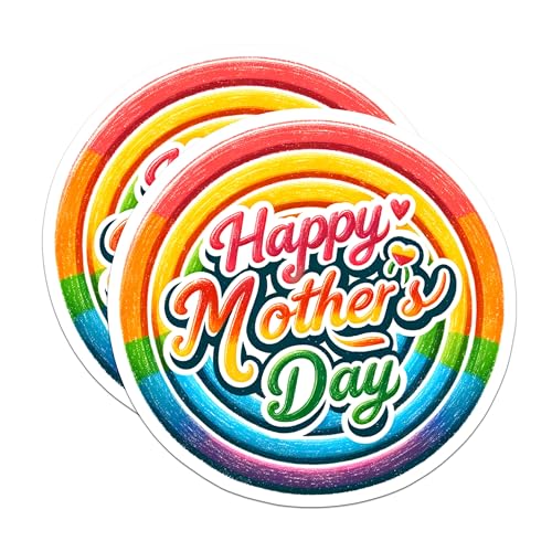 (2 Pack) Happy Mothers Day Stickers - Rainbow Mother's Day Decor - Colorful Mother's Day Celebration - 5" On Longest Side - Sticks to Smooth Flat Surfaces - Made in USA - BMCS9008
