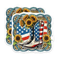 (2 Pack) USA Flag Cowboy Boots Magnets - Patriotic Sunflowers - American Flag Decor - 5" On Longest Side - for Cars, Fridges, Toolboxes - Made in USA - MAG7875