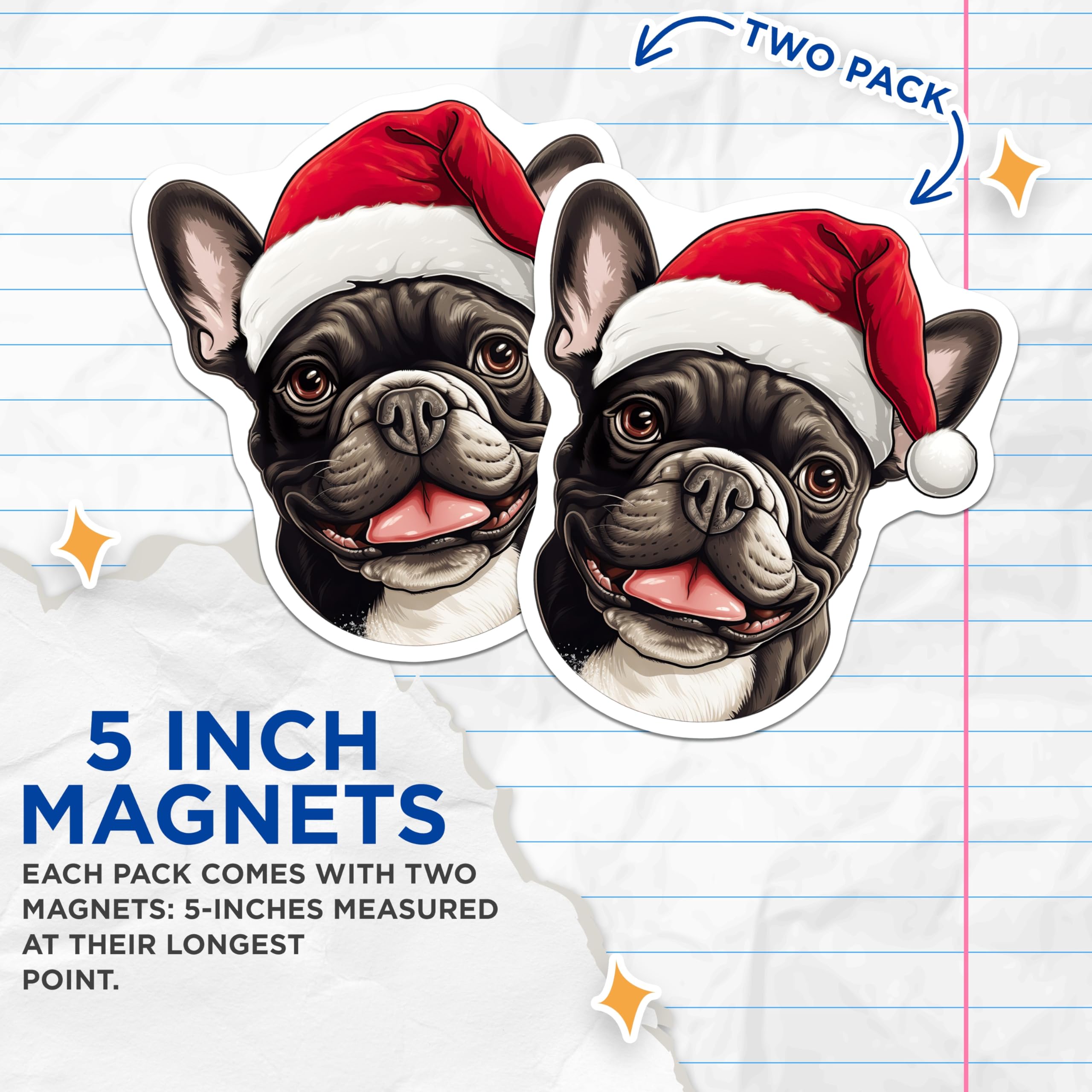 (2 Pack) French Bulldog Christmas Magnets - Santa Dog Decor - Holiday Frenchie Refrigerator Art - 5 Inches On Longest Side - Thick Durable Magnet - Made in USA - MAG25267