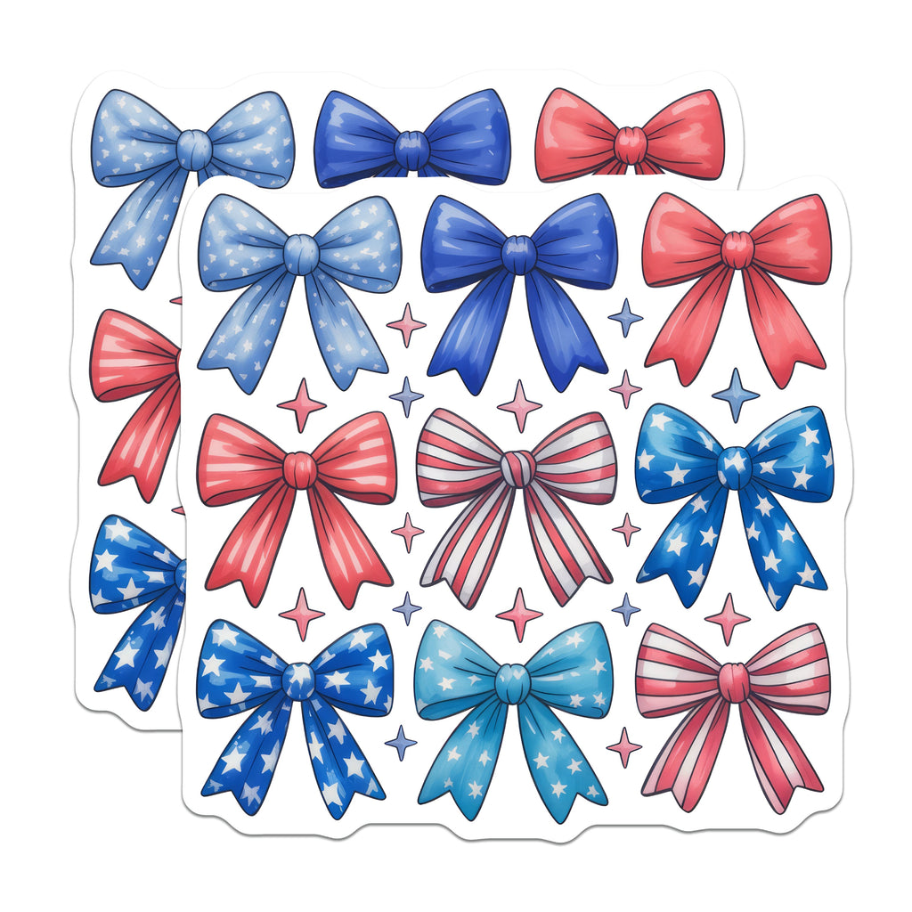 (2 Pack) Red White Blue Bows Magnets - Patriotic Decor - July 4th Refrigerator Decorations - Memorial Day - 5 Inches On Longest Side - Thick Durable Magnet - Made in USA - MAG36972