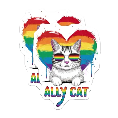 (2 Pack) Rainbow Heart Cat Magnet - 5" On Longest Side - Sticks to Smooth Flat Surfaces - Made in USA - MAG9559