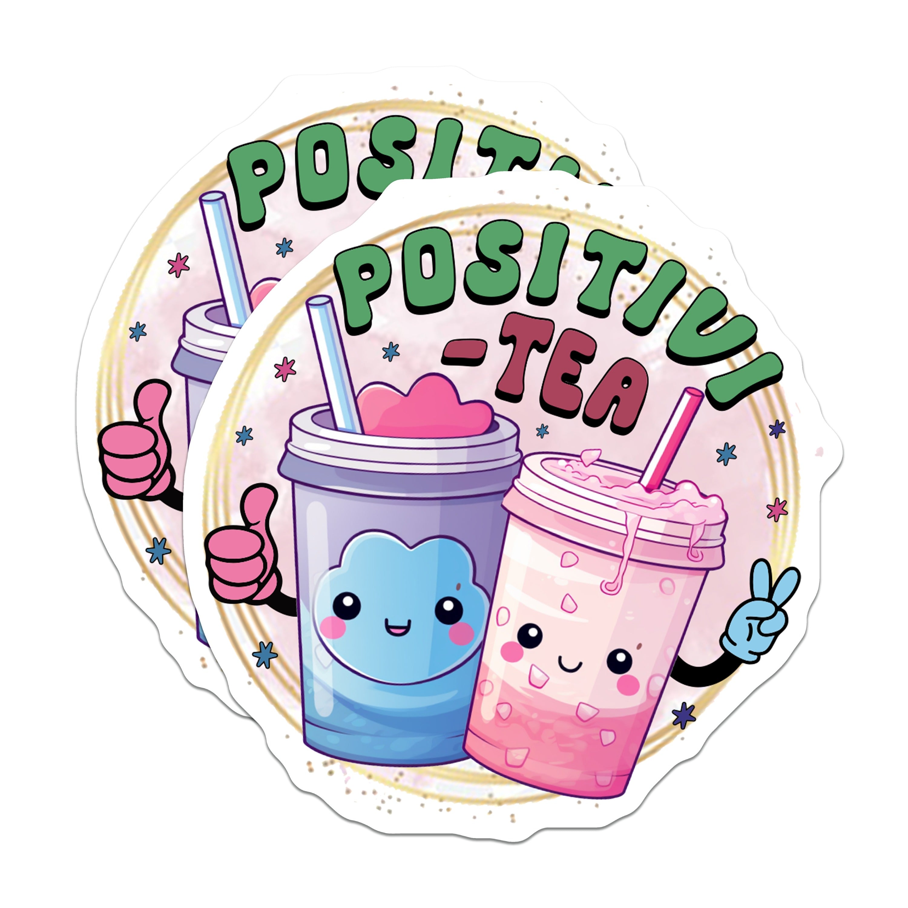 (2 Pack) Positive Tea Magnets - Kawaii Boba Drink Decor - Cute Affirmation Fridge Magnets - Aesthetic Locker Accessories - 5 Inches On Longest Side - Thick Durable Magnet - Made in USA - MAG36090
