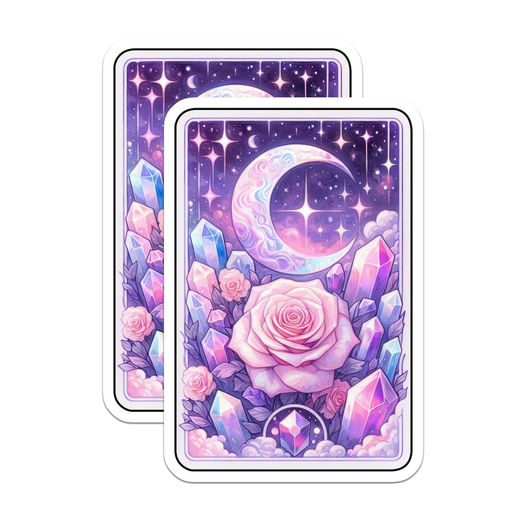 (2 Pack) Enchanted Celestial Moon Rose Magnets - Mystical Crystal Galaxy Decor - Dreamy Witchy Floral Art - 5 Inches On Longest Side - Thick Durable Magnet - Made in USA - MAG23102