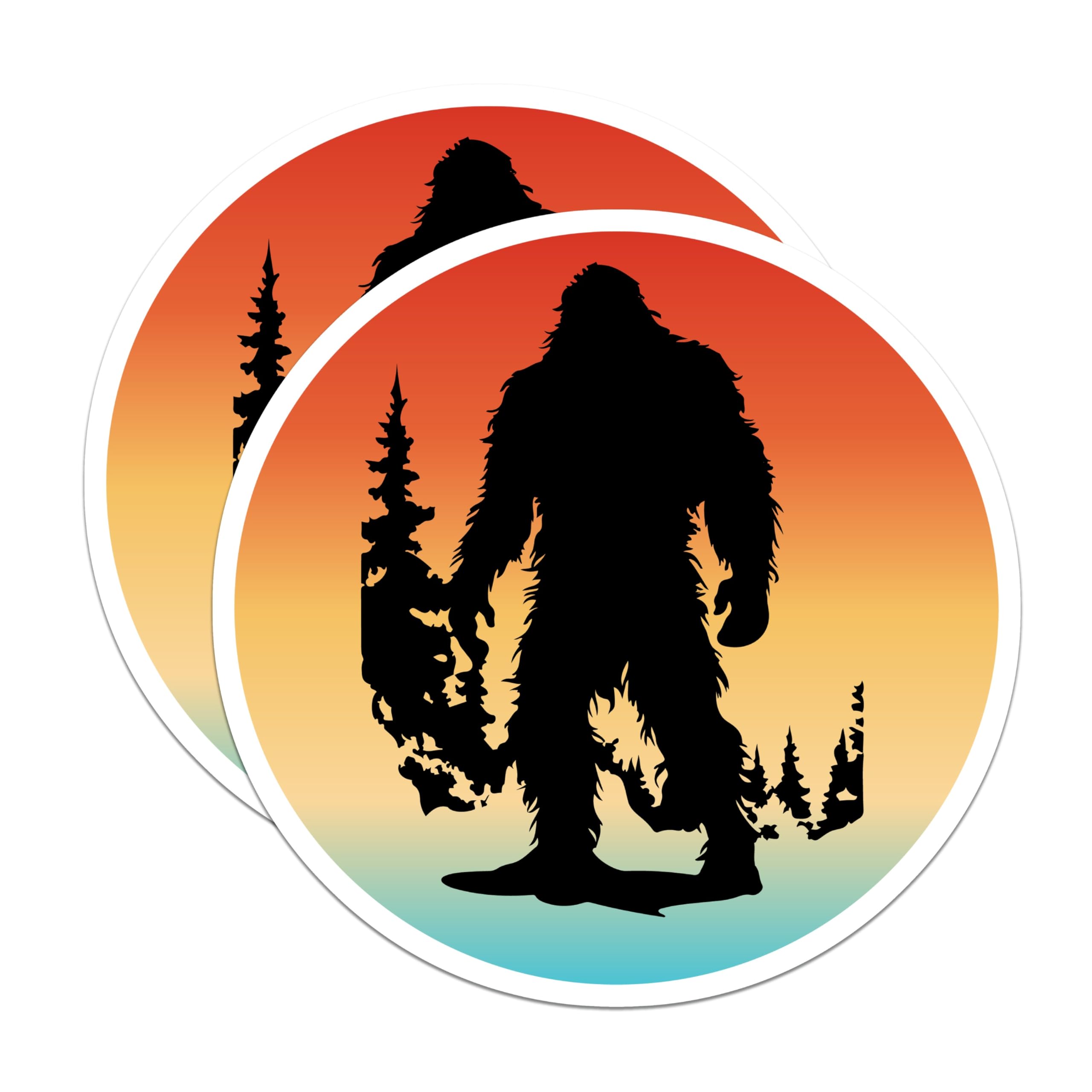 (2 Pack) Bigfoot Silhouette Magnets - Rustic Forest Sunset Cryptid Decor - Legendary Sasquatch Wilderness Adventure - 5 Inches On Longest Side - Thick Durable Magnet - Made in USA - MAG22667