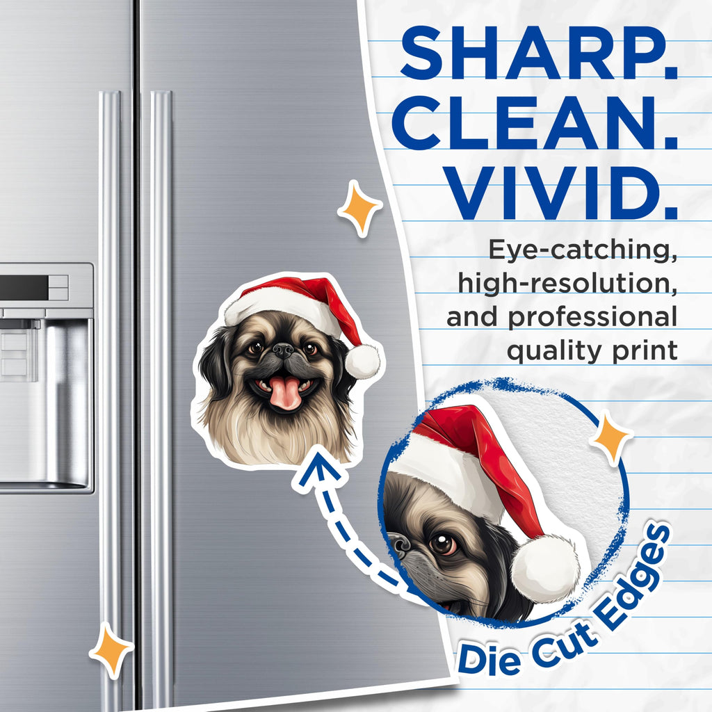 (2 Pack) Pekingese Christmas Magnets - Santa Hat Dog Decor - Holiday Refrigerator Art - 5 Inches On Longest Side - Thick Durable Magnet - Made in USA - MAG23402