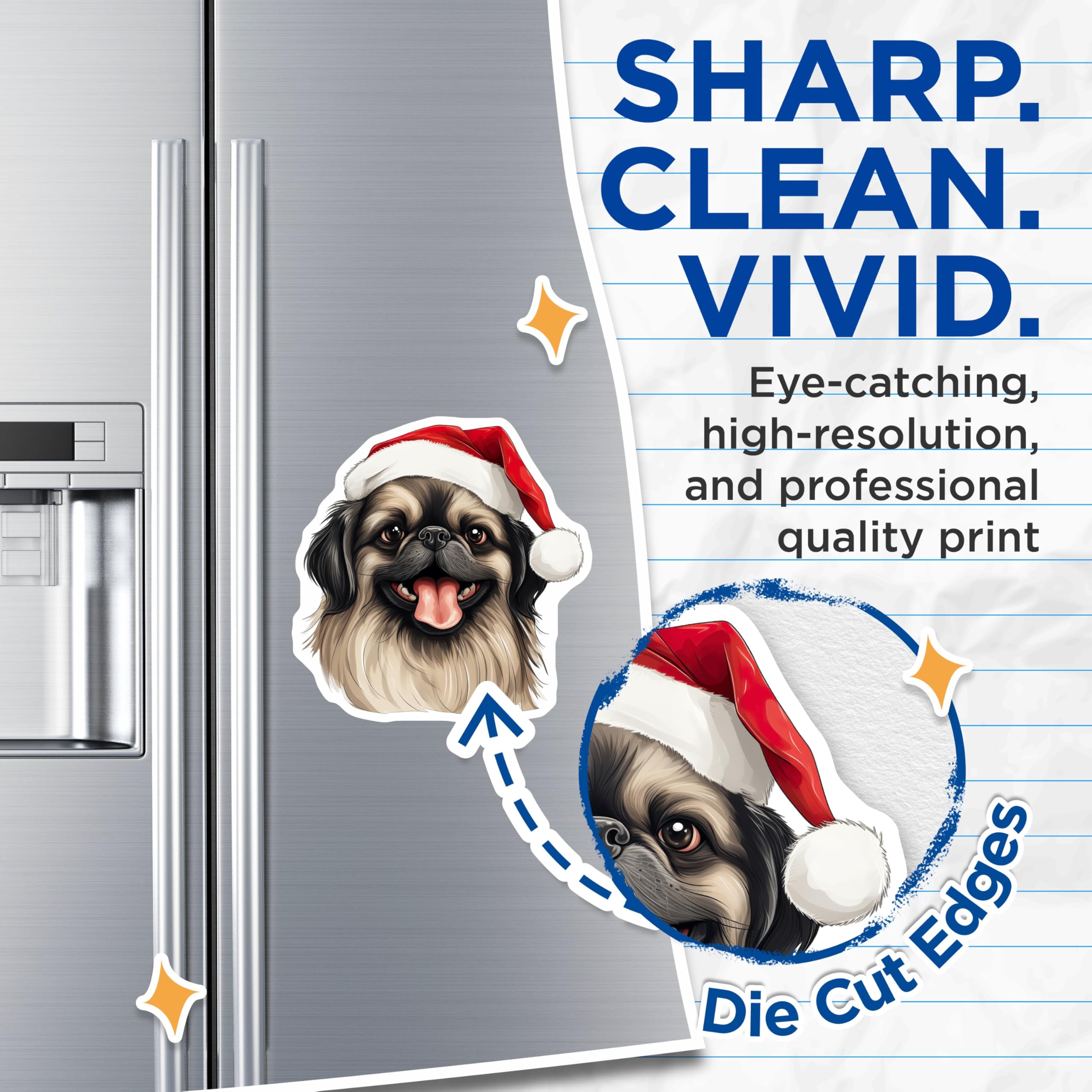 (2 Pack) Pekingese Christmas Magnets - Santa Hat Dog Decor - Holiday Refrigerator Art - 5 Inches On Longest Side - Thick Durable Magnet - Made in USA - MAG23402