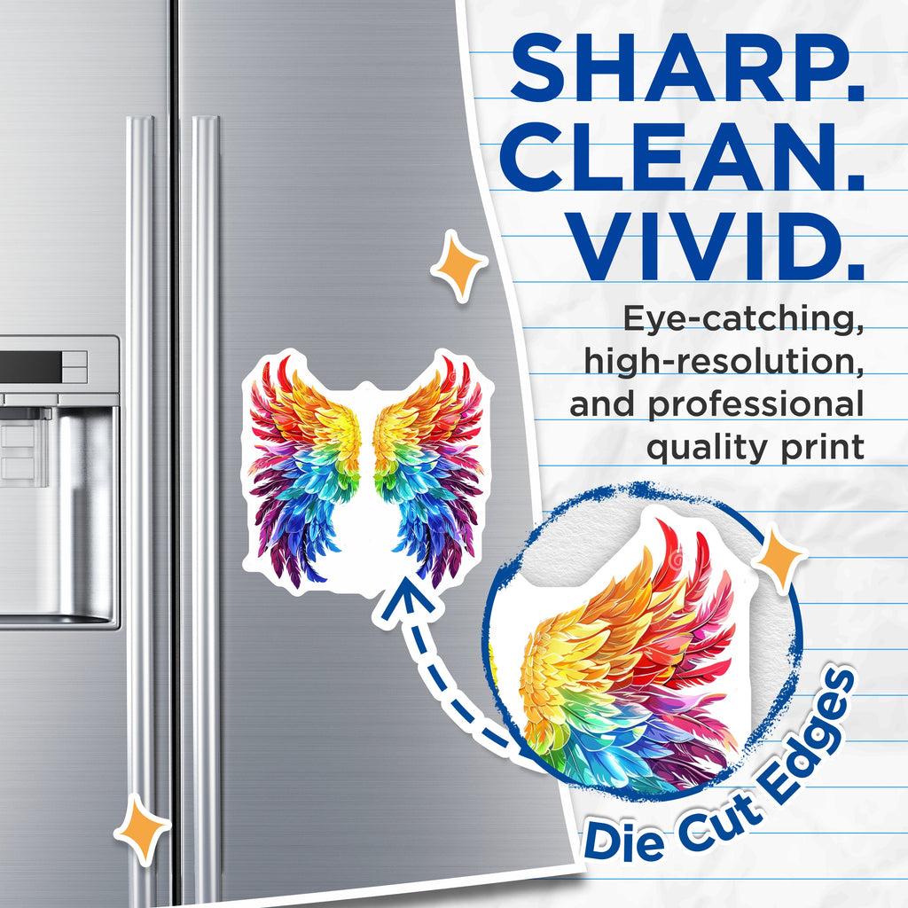 (2 Pack) Rainbow Wing Magnets - Vibrant Angel Feather - Pride Decor - Fantasy Aesthetic - Refrigerator Decor - 5 Inches On Longest Side - Thick Durable Magnet - Made in USA - MAG37518