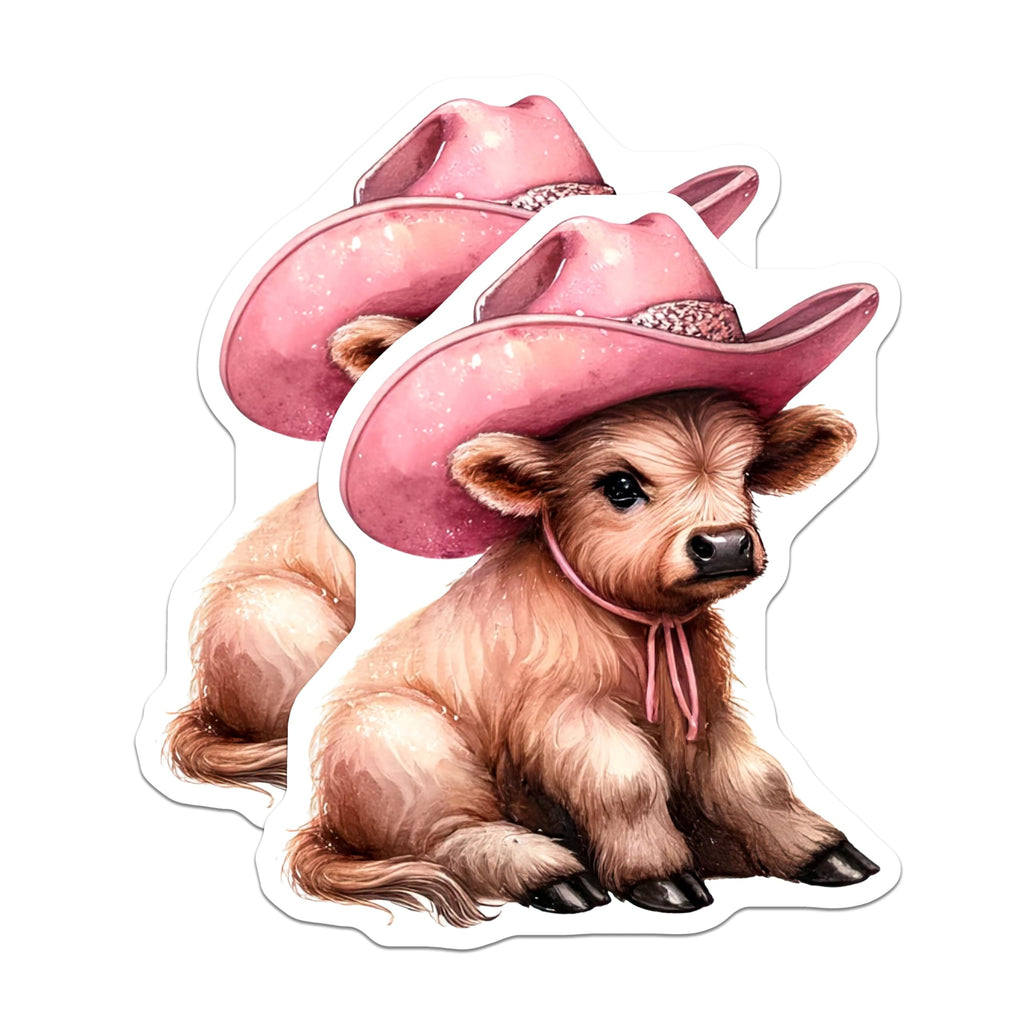 (2 Pack) Cute Baby Cow Magnets - Pink Cowboy Hat Magnets - Farm Animal Magnets - Kids Room Decor Magnets - 5" On Longest Side - for Cars, Refrigerators, Toolboxes, Lockers - Made in USA MAG3612