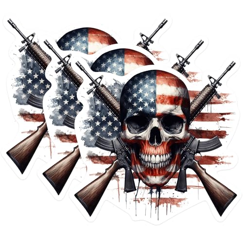 (3 Pack) American Flag Skull Decals - Patriotic Gun - Laptop Decals - 3 Inches On Longest Side - Easy Peel & Apply - Made in USA - 3MCS0256