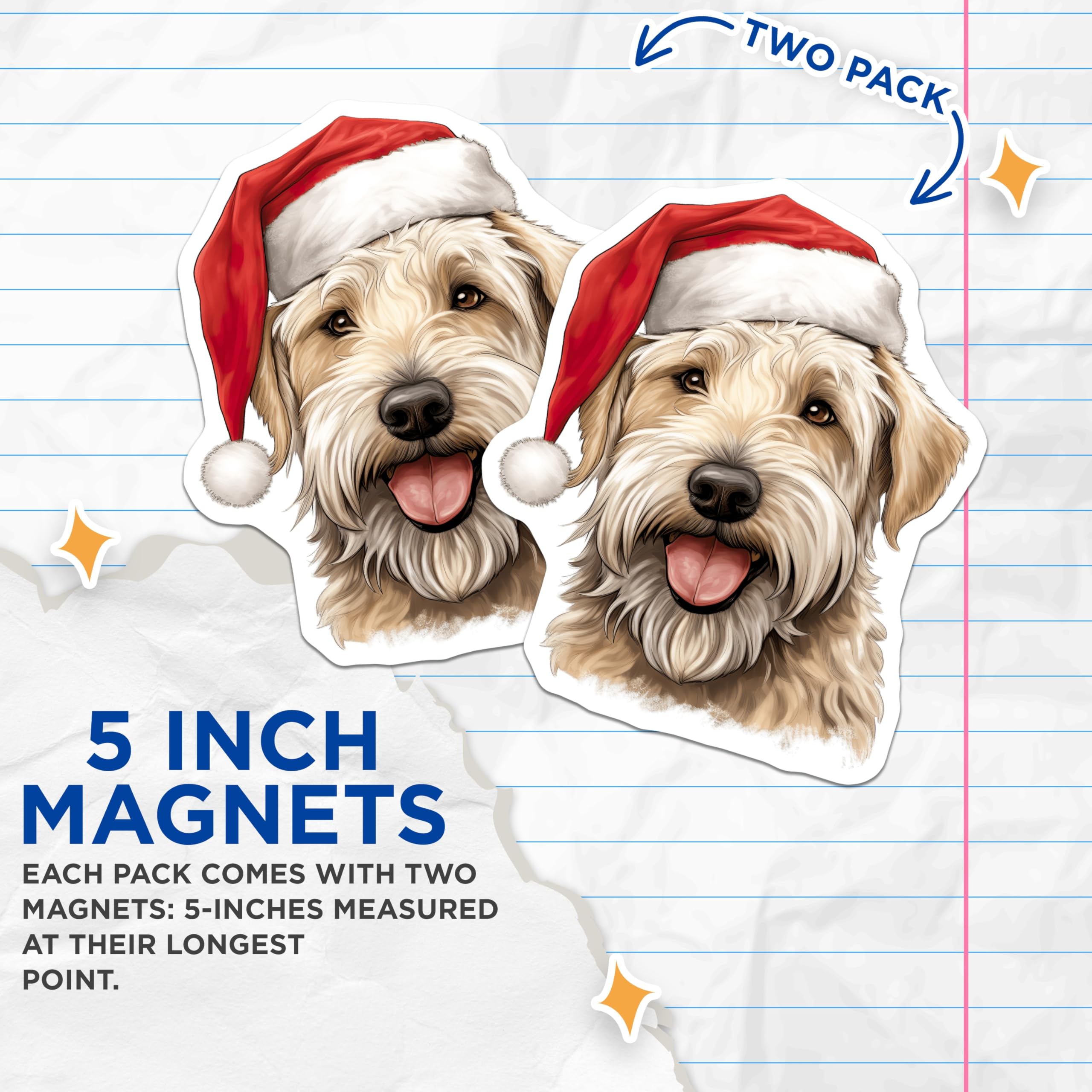 (2 Pack) Christmas Doodle Dog Magnets - Santa Hat Pet Decor - Holiday Refrigerator Art - 5 Inches On Longest Side - Thick Durable Magnet - Made in USA - MAG26563