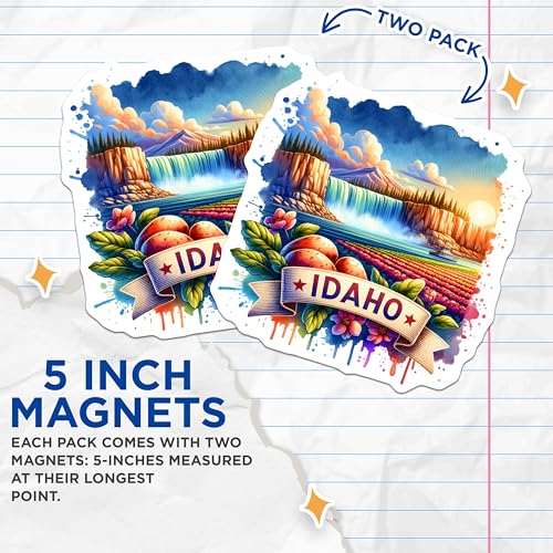 (2 Pack) Idaho State Landscape Magnets - Scenic Waterfall - Idaho Souvenirs - Travel Memorabilia - 5" On Longest Side - for Cars, Fridges, Toolboxes - Made in USA - MAG6918
