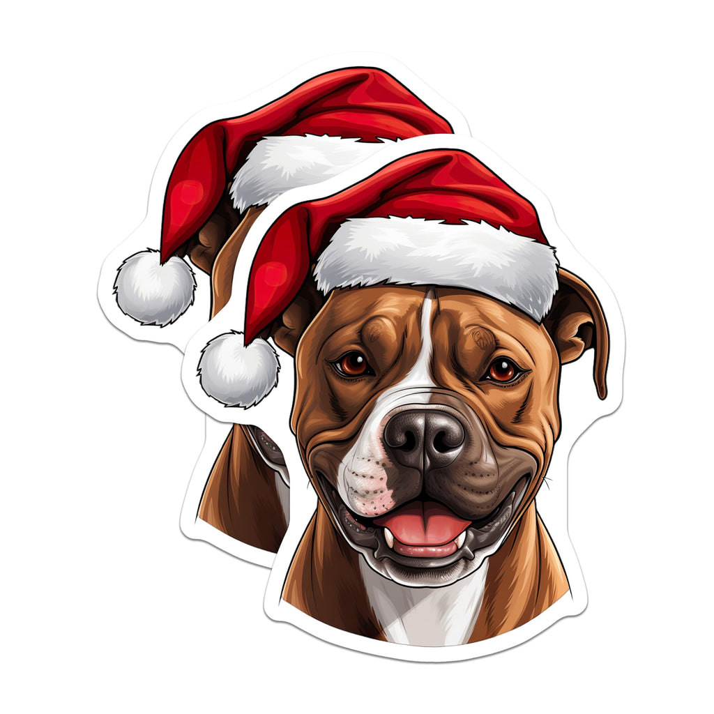 (2 Pack) Christmas Dog Magnets - Santa Hat Pitbull Bulldog Decor - Holiday Fridge Locker Magnets - 5 Inches On Longest Side - Thick Durable Magnet - Made in USA - MAG27883