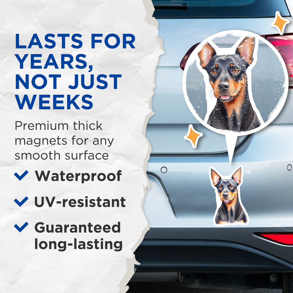 (2 Pack) Min Pin Dog Magnets - Watercolor Miniature Pinscher Art - Dog Owner Fridge Kitchen Decor - 5 Inches On Longest Side - Thick Durable Magnet - Made in USA - MAG37615