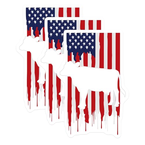 (3 Pack) Cow Decals - American Flag Cow - Patriotic Laptop Decal - 3 Inches On Longest Side - Easy Peel & Apply - Made in USA - 3MCS4580